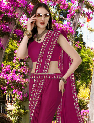 Chhavi Fashion Solid/Plain Banarasi Chiffon Saree(Pink)