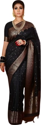 manish Solid/Plain Assam Silk Pure Silk Saree(Black)