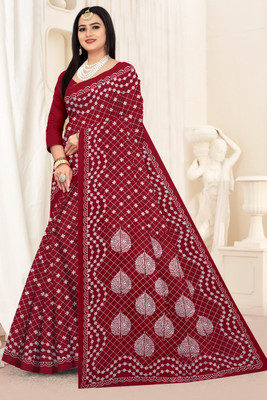 Amira sarees Printed, Floral Print, Geometric Print Hand Batik Pure Cotton Saree(Maroon)