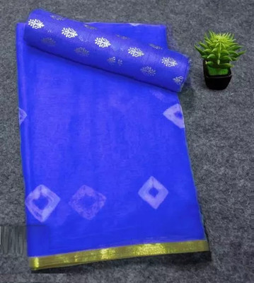 REBOOT FASHIONS Geometric Print Bandhani Chiffon Saree(Blue)