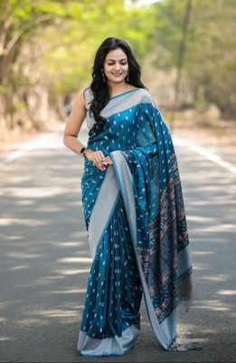 hitesh pahuja Woven Banarasi Silk Blend Saree(Dark Blue)