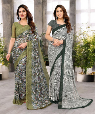 Divastri Printed Bollywood Georgette Saree(Pack of 2, Multicolor)