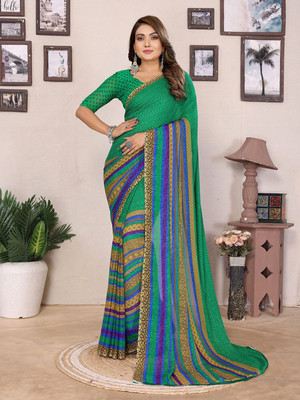 Moda Rapido Floral Print Bollywood Georgette Saree(Green)