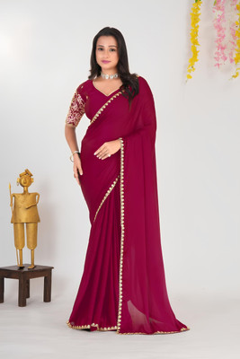 masta sarees Embroidered Bollywood Pure Silk Saree(Maroon)