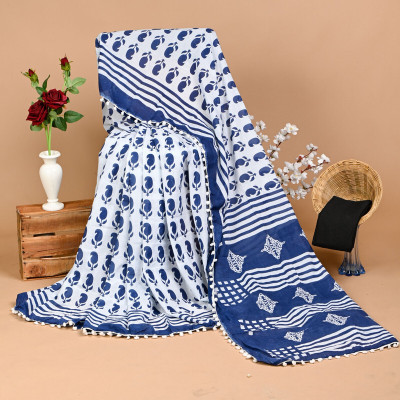 SHIVANYA HANDICRAFTS Printed, Color Block, Blocked Printed Daily Wear Pure Cotton Saree(White)