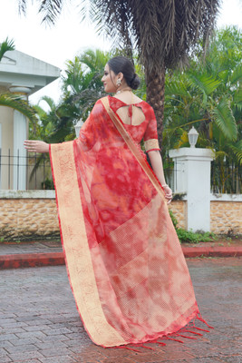 Aarunika AF Self Design Bollywood Organza Saree(Red, Gold)