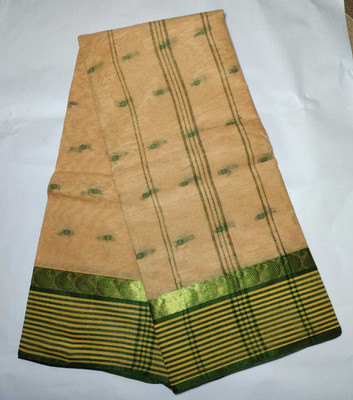 HARE KRISHNA ENTERPRISE Printed Tant Pure Cotton Saree(Beige)