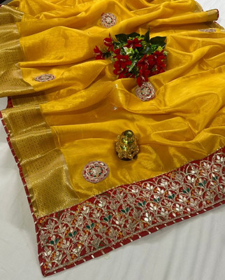 Dhanlaxmi Creation Embroidered Banarasi Cotton Blend Saree(Pack of 2, Yellow)
