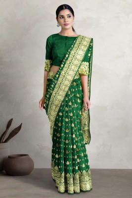 Kalamandir Woven Bollywood Silk Blend Saree(Dark Green)