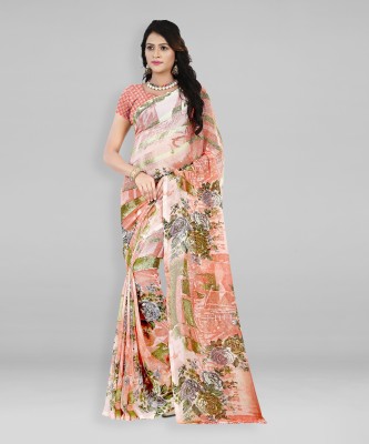 kashvi sarees Ombre, Striped, Floral Print Daily Wear Georgette Saree(Pink)