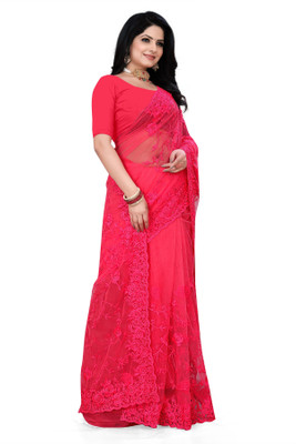 DEVKISONDESIGNER Embroidered Bollywood Net Saree(Pink)