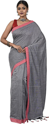 HouseOfCommon Solid/Plain Tant Handloom Pure Cotton Saree(Grey)