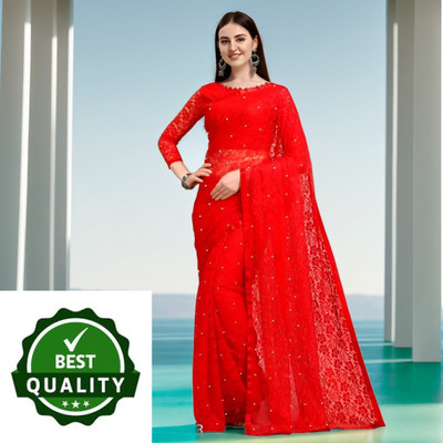 Online Bazaaar Embellished Bollywood Net Saree(Red)