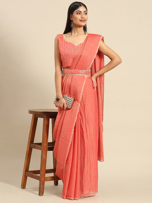 Divastri Solid/Plain Bollywood Cotton Blend Saree(Pink)