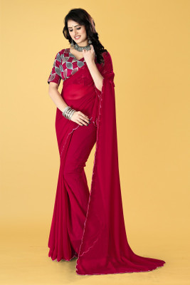 WOMENNUT Solid/Plain Kanjivaram Georgette Saree(Purple)