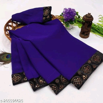 Panghat Enterprise Temple Border Bollywood Georgette Saree(Blue)