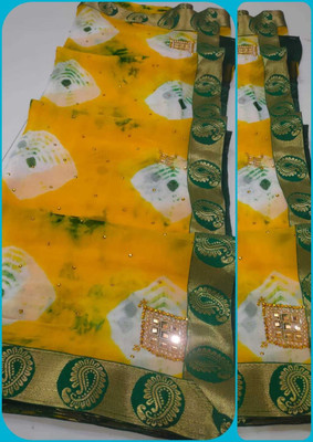 Neelkanth Ent Printed, Self Design, Graphic Print, Striped, Checkered Handloom Chiffon Saree(Gold)