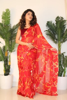 Sitanjali Lifestyle Printed Bollywood Georgette, Satin Saree(Red)