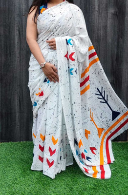 MULMUL HANDLOOM Blocked Printed Bollywood Pure Cotton Saree(Multicolor)