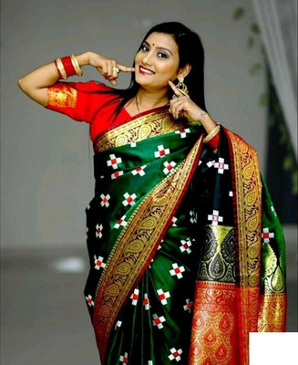 BROCADE Embroidered Sambalpuri Satin Saree(Dark Green)