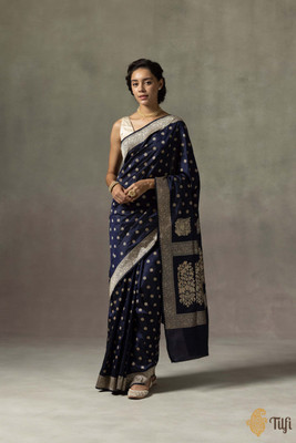 WOMENELEGENCE Printed Banarasi Pure Silk Saree(Blue)
