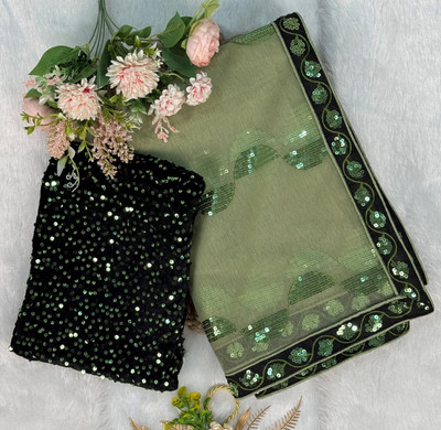 SROLY Embroidered Bollywood Net Saree(Light Green)