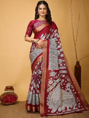 Divastri Printed Chinnalapattu Cotton Blend Saree(Maroon)