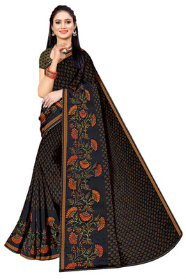 Madhur milan Printed, Floral Print Bollywood Viscose Rayon, Chiffon Saree(Black)