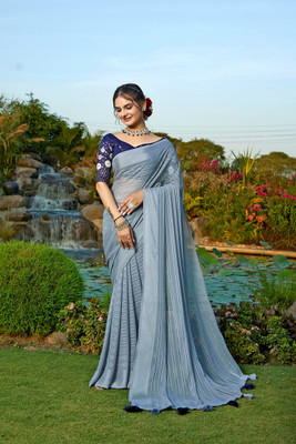K 5 FASHION Solid/Plain Bollywood Chiffon Saree(Grey)