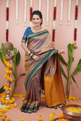 JJ Synthetics Woven Paithani Silk Blend Saree(Multicolor)