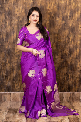 ROOP LAVANYA Woven Kanjivaram Pure Silk, Jacquard Saree(Purple)
