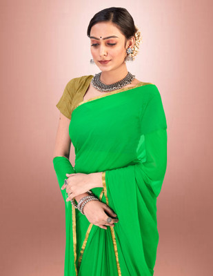 JiproStore Solid/Plain Bollywood Lycra Blend Saree(Light Green)