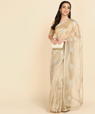 PATLANI STYLE Embroidered Bollywood Organza Saree(Cream)