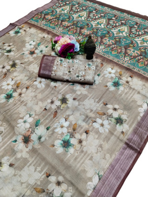 HangerStories Woven Bollywood Lace, Cotton Linen Saree(Multicolor)