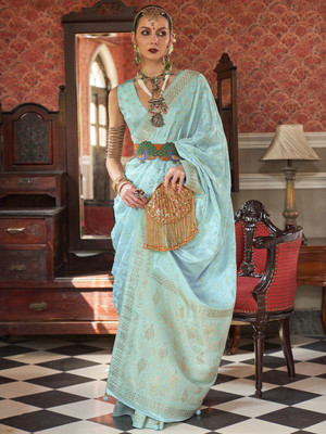 ANOUK Woven Banarasi Silk Blend Saree(Blue)