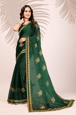 Privasaree Embroidered Bollywood Jimmy choo Saree(Green)