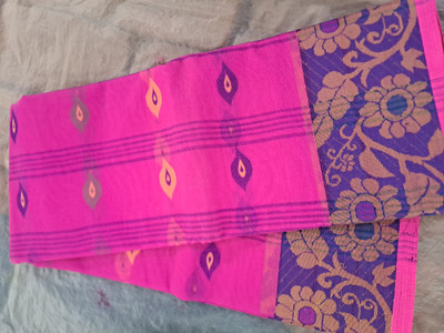 Moumitasaree Solid/Plain, Self Design Tant Pure Cotton Saree(Pink)
