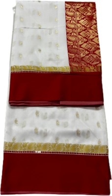 trendio Woven Kanjivaram Art Silk Saree(Red, White)