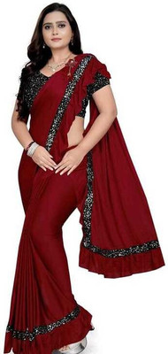 miracletex Embellished Bollywood Lycra Blend Saree(Maroon)