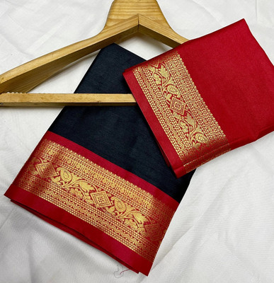 BRCTEXTILE Solid/Plain Banarasi Cotton Silk Saree(Multicolor)