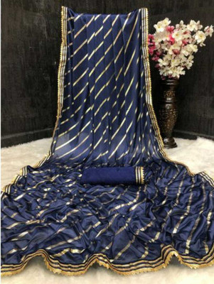 KANKU FASHION Printed Leheria Lycra Blend Saree(Dark Blue)
