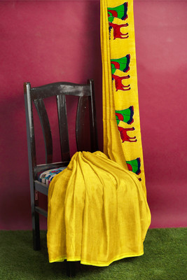 PRANATI ENTERPRISE Printed Handloom Linen Saree(Yellow)