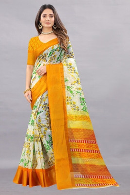 Grubstaker Printed Daily Wear Cotton Silk Saree(Multicolor)
