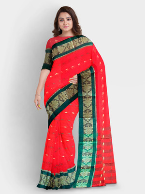 SONGITASAREE Woven, Printed Handloom Cotton Blend Saree(Red)