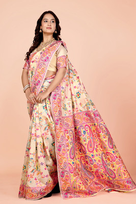 NEZAA EXPORT Woven Kanjivaram Pure Cotton Saree(Cream)