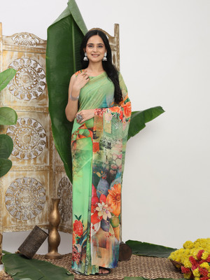 SCFO Digital Print Daily Wear Polyester Saree(Green)