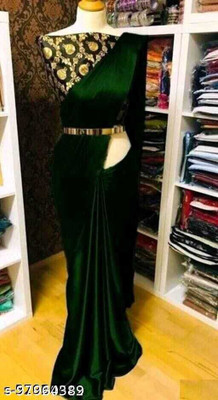 sai fashion Solid/Plain Bollywood Satin Saree(Green)