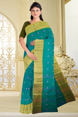 Maatara Fashion Woven Handloom Cotton Blend Saree(Green)