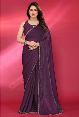 PRTRENDZ Solid/Plain Kanjivaram Chiffon, Pure Silk Saree(Purple)