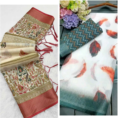 Bhagwati Creation Self Design Bollywood Silk Blend Saree(Pack of 2, Multicolor)